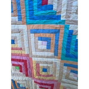 KEECO Log Cabin Patchwork Quilt Set Queen 92x96 Multicolor Striped 3pc Bedding